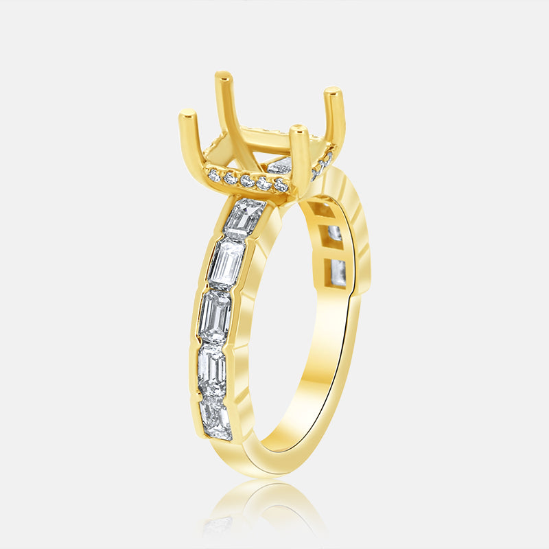 Emerald Cut Bezel Set Engagement Ring in 14K Yellow Gold with 1.06ct of Diamonds