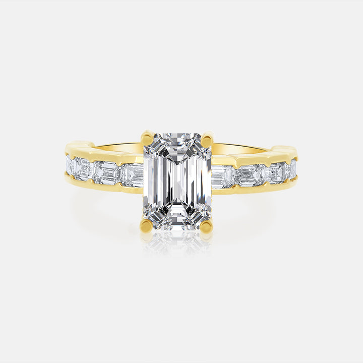 Emerald Cut Bezel Set Engagement Ring in 14K Yellow Gold with 1.06ct of Diamonds
