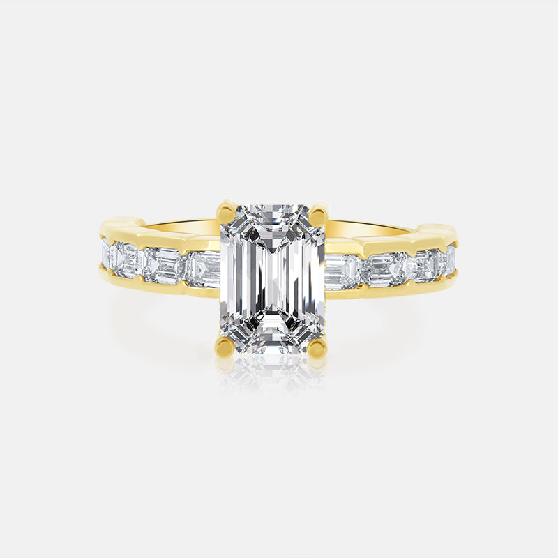 Emerald Cut Bezel Set Engagement Ring in 14K Yellow Gold with 1.06ct of Diamonds