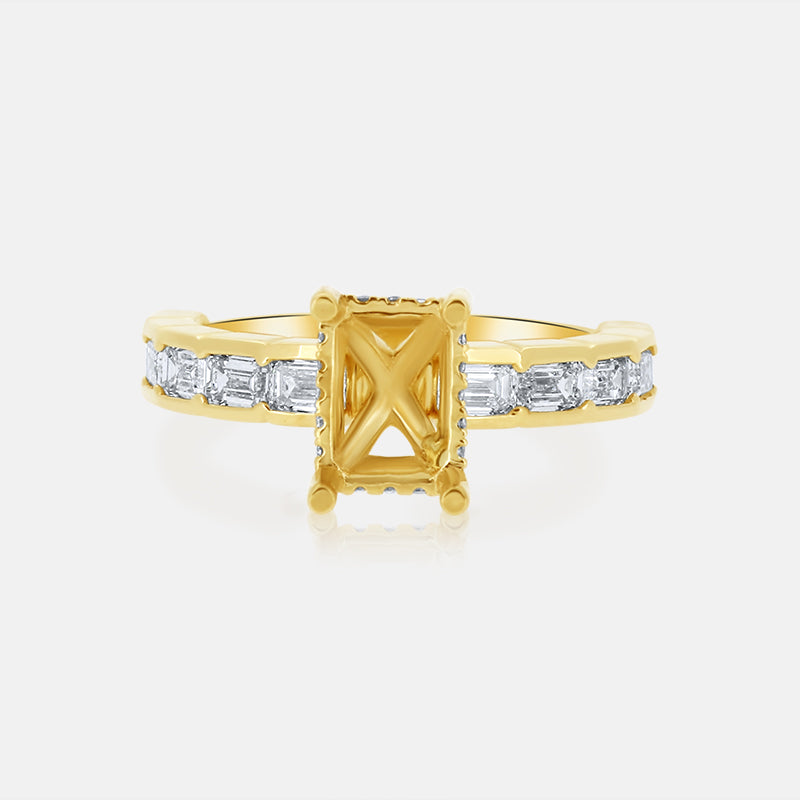 Emerald Cut Bezel Set Engagement Ring in 14K Yellow Gold with 1.06ct of Diamonds