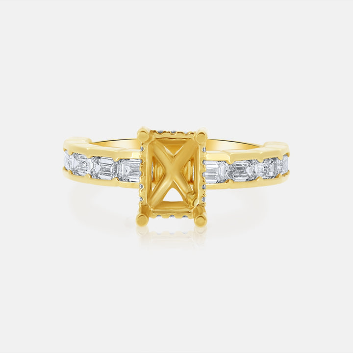 Emerald Cut Bezel Set Engagement Ring in 14K Yellow Gold with 1.06ct of Diamonds