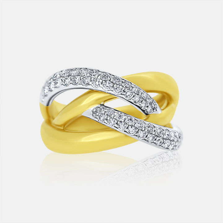 18K Gold Two Tone Criss Cross Ladies Ring with .75 Carat Diamonds