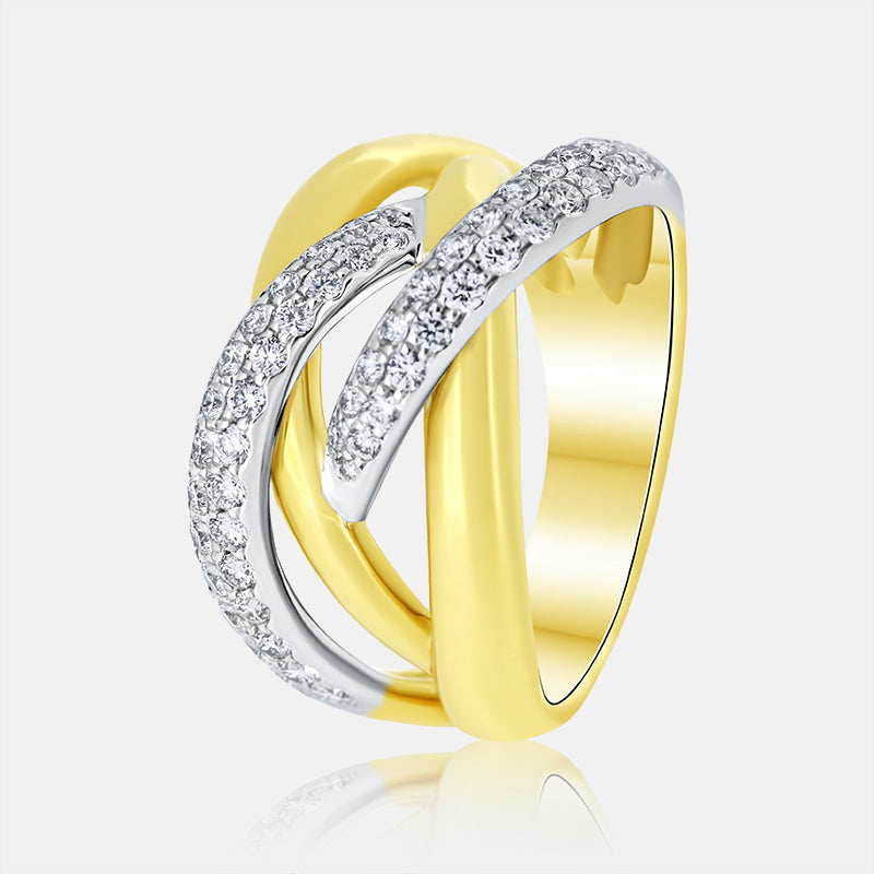 18K Gold Two Tone Criss Cross Ladies Ring with .75 Carat Diamonds