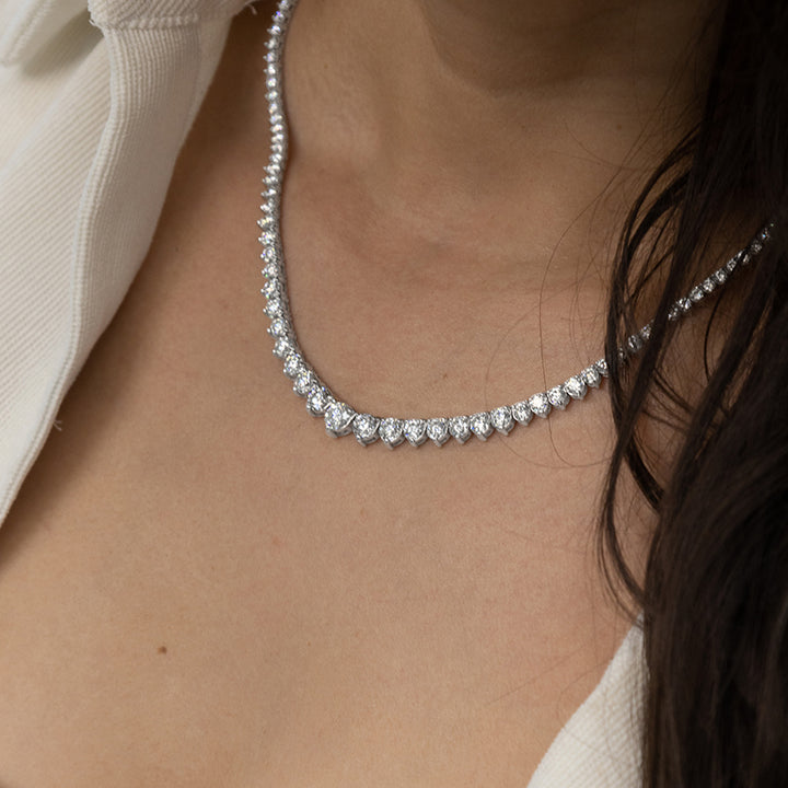 Diamond Tennis Necklace with 15.02 Carat of Diamond in 14K White Gold