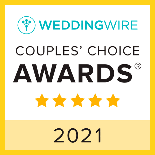WeddingWire Couples' Choice Awards 2021 badge with five gold stars.