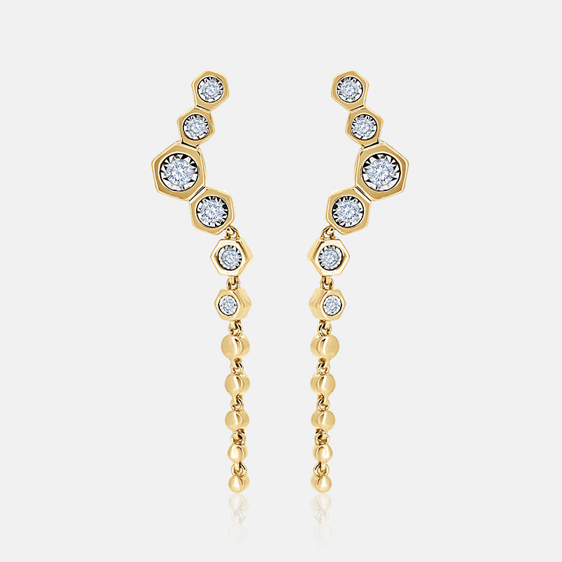 Bezel Set Geometric Drop earrings with .22 carat total diamonds in 14 Karat Yellow Gold