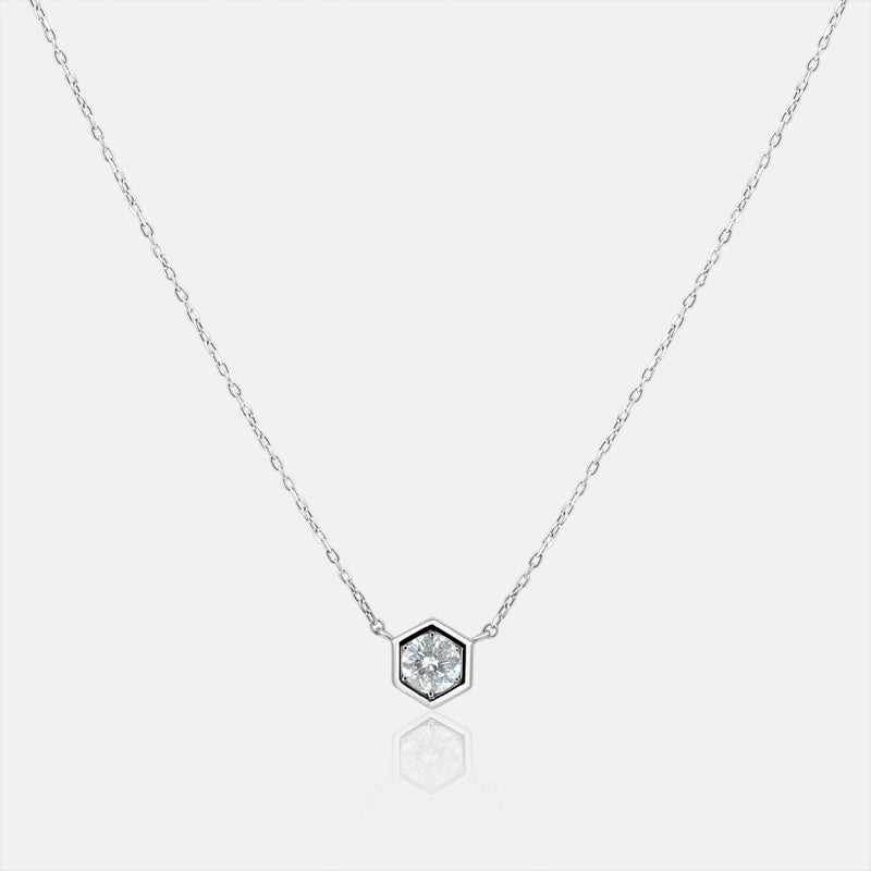 Diamond Hexagon Solitaire pendant in 18K White Gold with a .20 carat Diamond