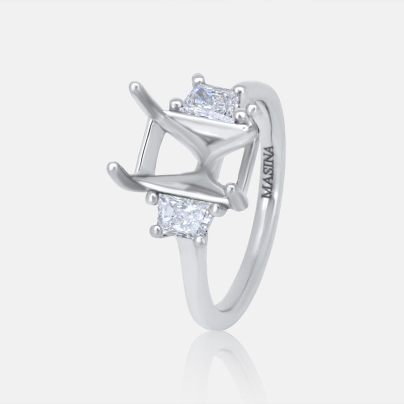 Three Stone with Trapezoid Side Stones Mounting in 14k white gold with .50 carats of diamonds
