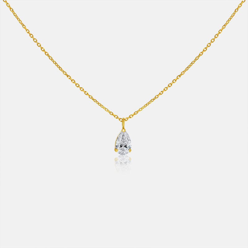 Solitaire Pear Shape Diamond Necklace in18K Yellow Gold .52cts