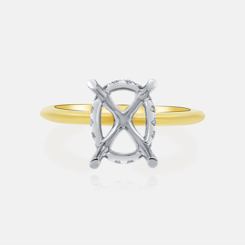 Solitaire Hidden Halo engagement ring with .20 carat of diamonds in 14K Yellow and White Gold