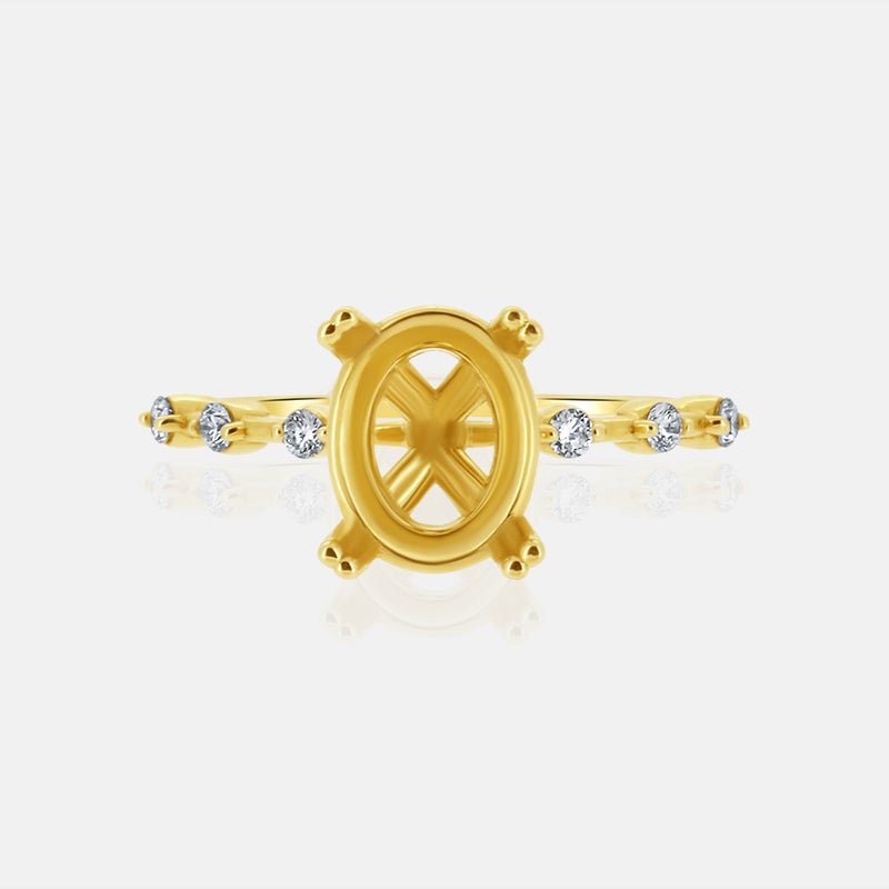 Solitaire Oval Engagement Ring with .15 carat of spaced out round diamond in 14K Yellow Gold