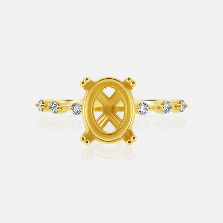 Solitaire Oval Engagement Ring with .15 carat of spaced out round diamond in 14K Yellow Gold