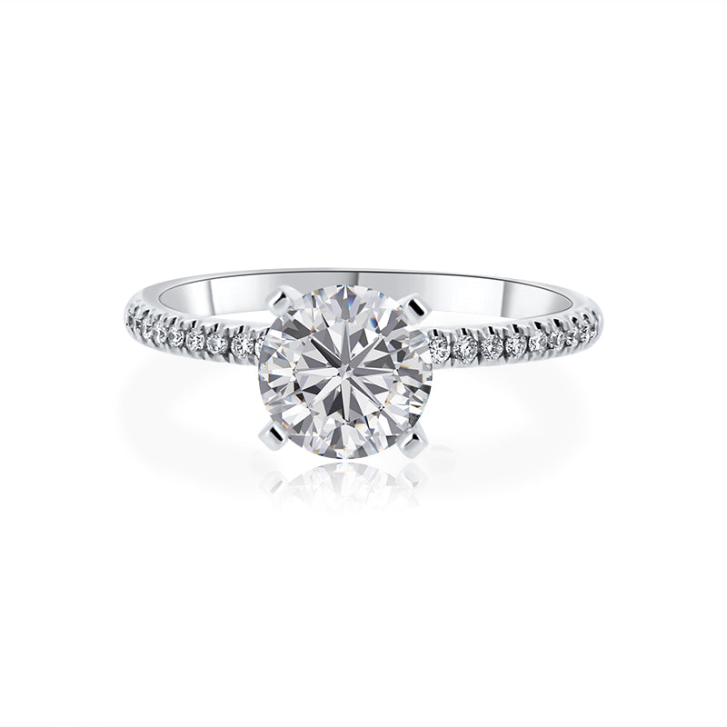 Solitaire Three Row Pave Oval Engagement Ring with .27 carat of diamonds in 14K White Gold