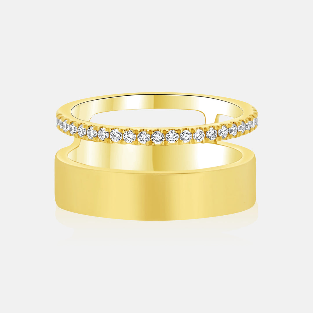 Modern Negative Space Cigar Band in 14 Karat Yellow Gold with .22 Carat of Diamonds