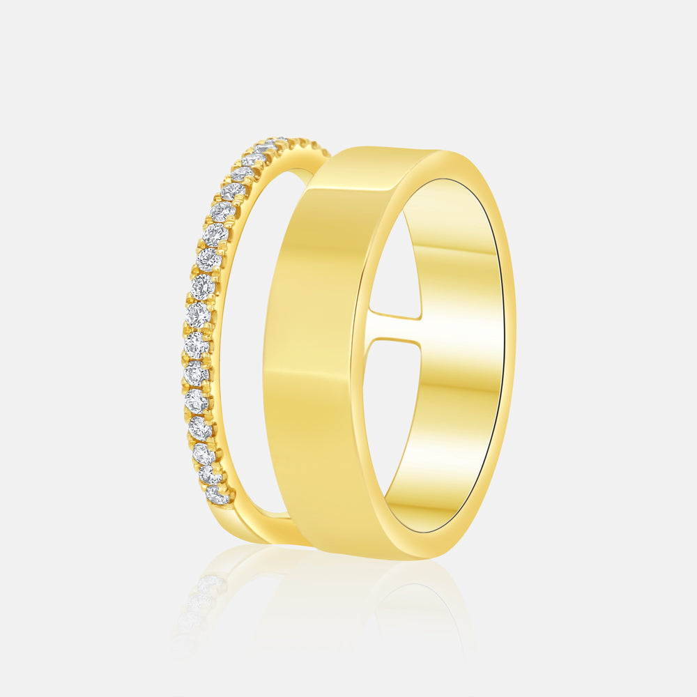 Modern Negative Space Cigar Band in 14 Karat Yellow Gold with .22 Carat of Diamonds