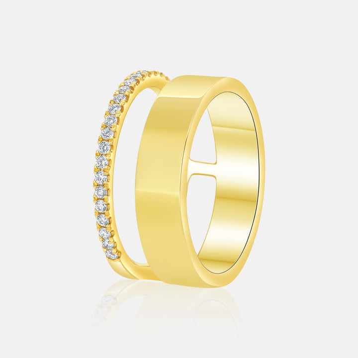 Modern Negative Space Cigar Band in 14 Karat Yellow Gold with .22 Carat of Diamonds