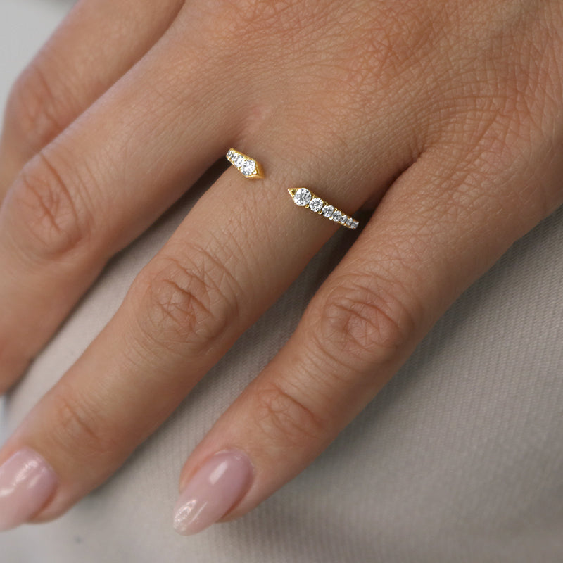 Stackable Dainty Negative Space Ring in 14 Karat Yellow Gold with .28 Carat of Diamonds