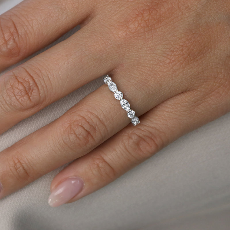 Marquise and Dot Ladies Wedding Band in 14 Karat White Gold with 0.65 Carat of Diamonds