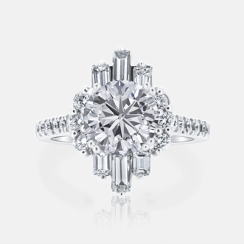 Vintage Inspired Halo Engagement ring with 1.22 carat of Diamonds in 14 Karat White Gold