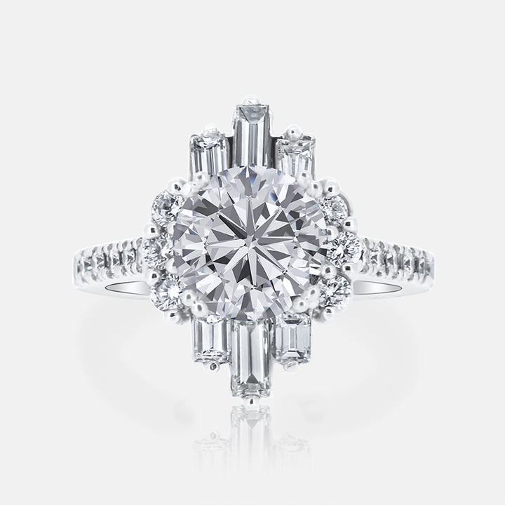 Vintage Inspired Halo Engagement ring with 1.22 carat of Diamonds in 14 Karat White Gold
