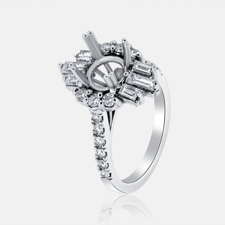 Vintage Inspired Halo Engagement ring with 1.22 carat of Diamonds in 14 Karat White Gold