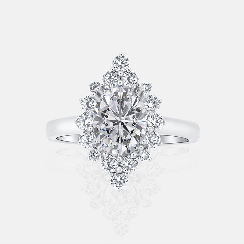Vintage Inspired Oval Halo Engagement Ring with .54 carat of Diamonds in 18 Karat White Gold