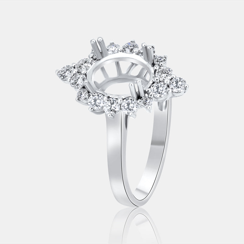 Vintage Inspired Oval Halo Engagement Ring with .54 carat of Diamonds in 18 Karat White Gold