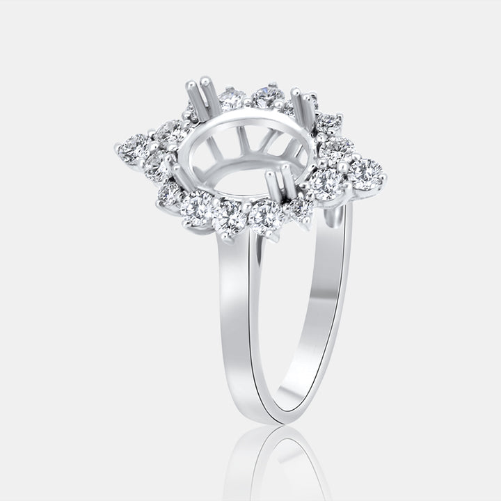 Vintage Inspired Oval Halo Engagement Ring with .54 carat of Diamonds in 18 Karat White Gold