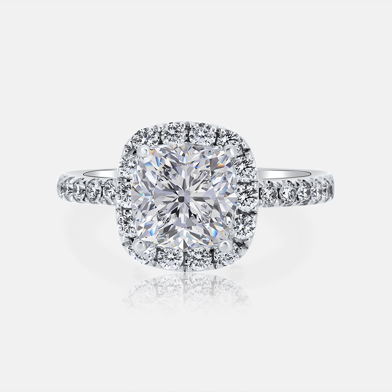 Dainty Cushion Halo Engagement Ring with .69 carats of Diamonds in 14 Karat White Gold