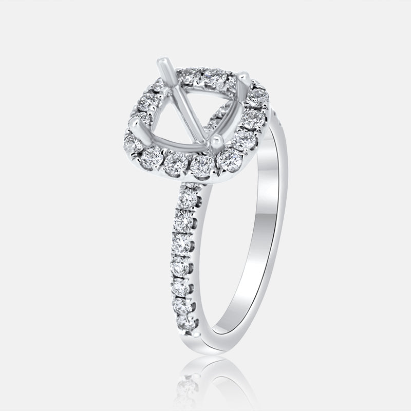 Dainty Cushion Halo Engagement Ring with .69 carats of Diamonds in 14 Karat White Gold