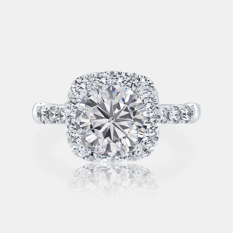 Cushion Halo Engagement Ring with 1.11 carat of Diamonds in 18 Karat White Gold