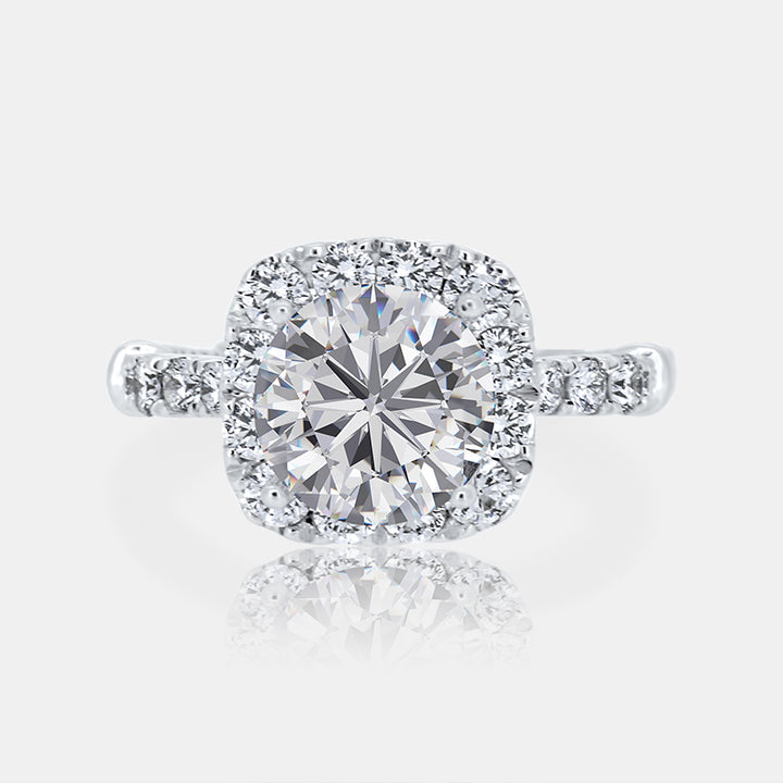Cushion Halo Engagement Ring with 1.11 carat of Diamonds in 18 Karat White Gold
