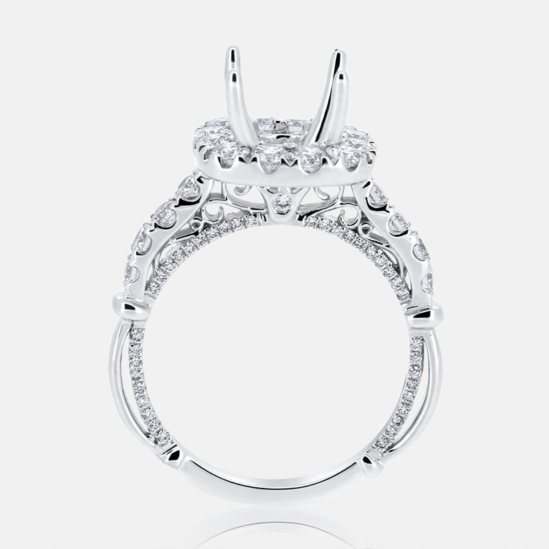 Cushion Halo Engagement Ring with 1.11 carat of Diamonds in 18 Karat White Gold
