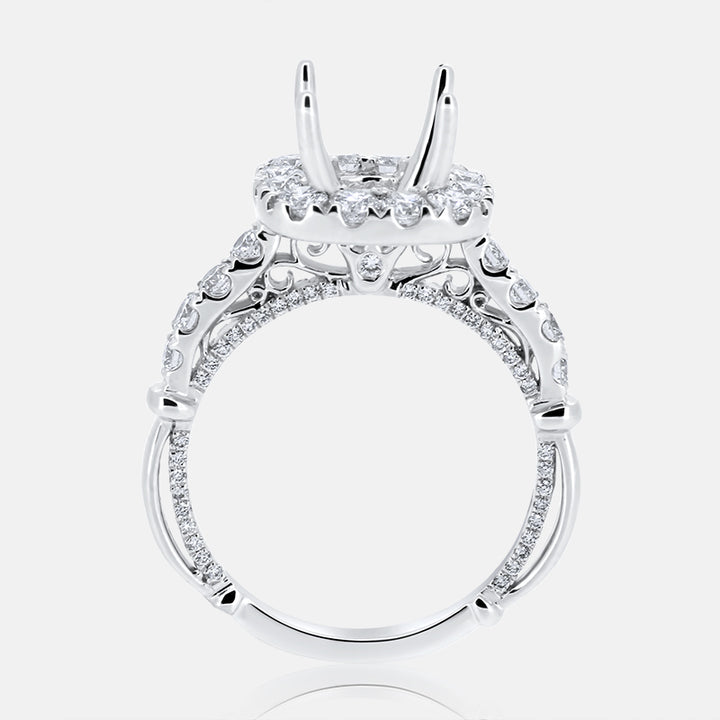 Cushion Halo Engagement Ring with 1.11 carat of Diamonds in 18 Karat White Gold