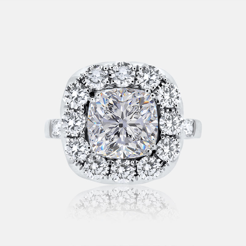 Cushion Halo engagement ring with 1.80 carat of diamonds in 14 Karat White Gold
