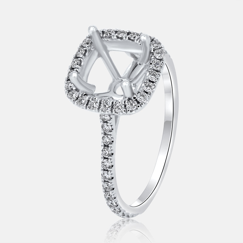 Dainty Cushion Halo Engagement Ring with .44 carat of Diamonds in 14K White Gold