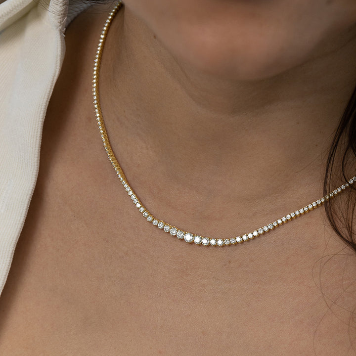 Diamond Tennis Necklace in 14 Karat Yellow Gold with 5.74 Carat of Diamonds