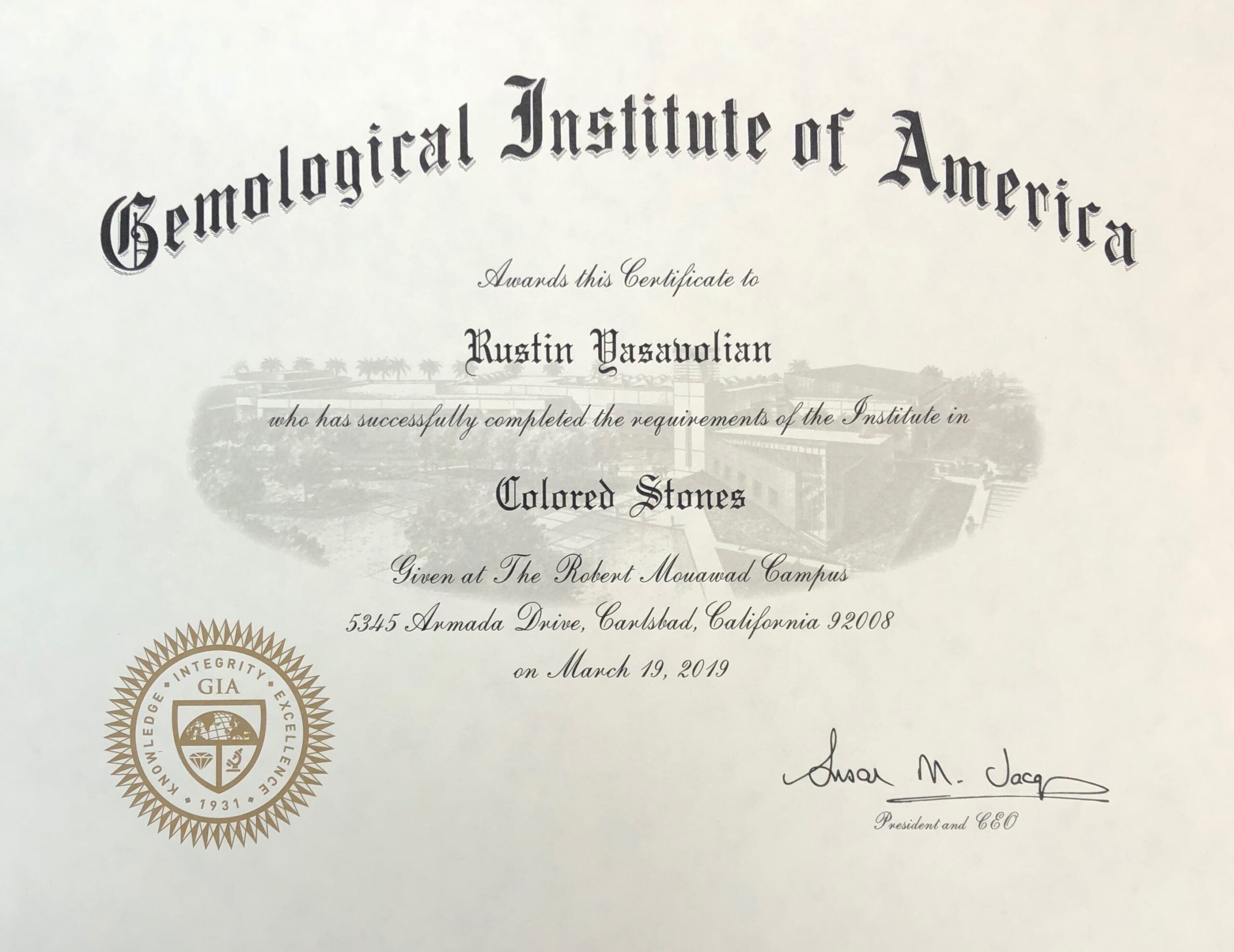 Masina Diamonds GIA certificate for colored stones