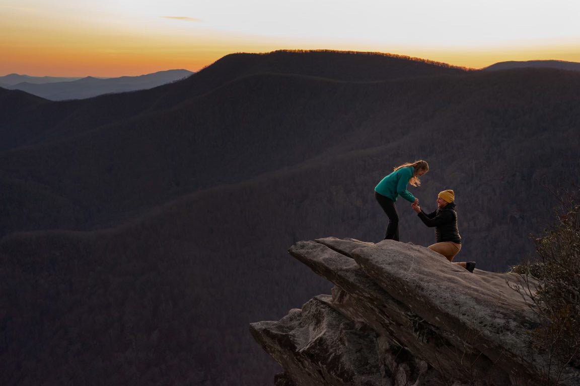 Mountain top proposal with Masina engagement ring.