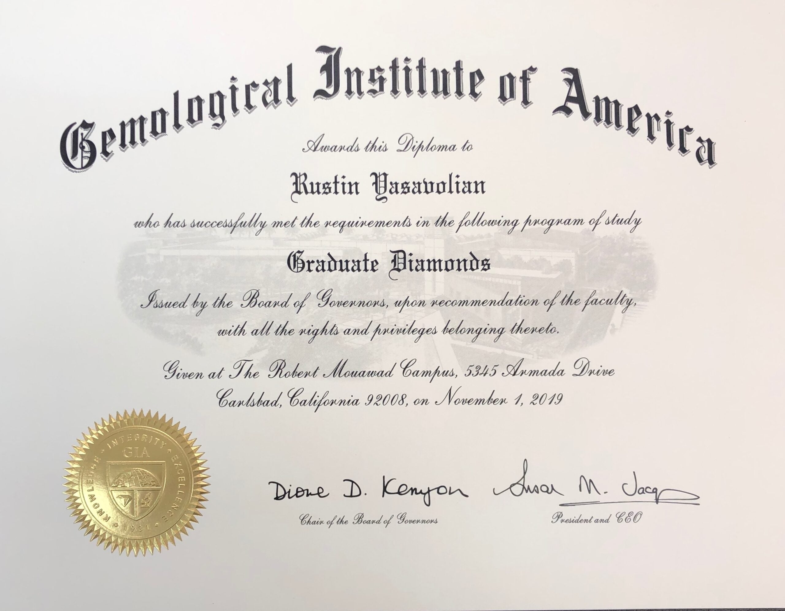 Masina Graduate Diamonds GIA Certificate