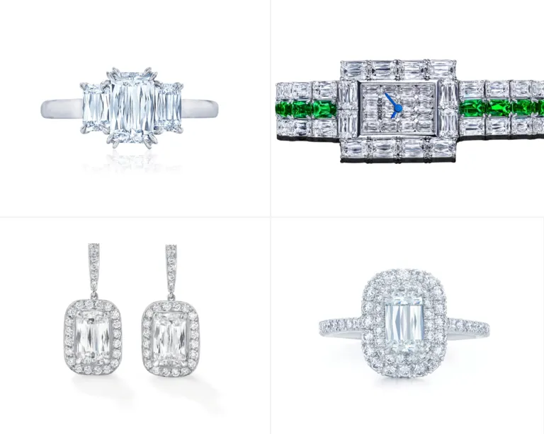 Ashoka cut diamond jewelry: ring, earrings, watch