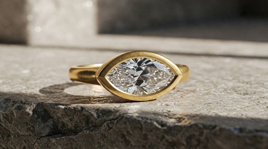 Yellow Gold Horizontal Bezel set Engagement ring in yellow gold