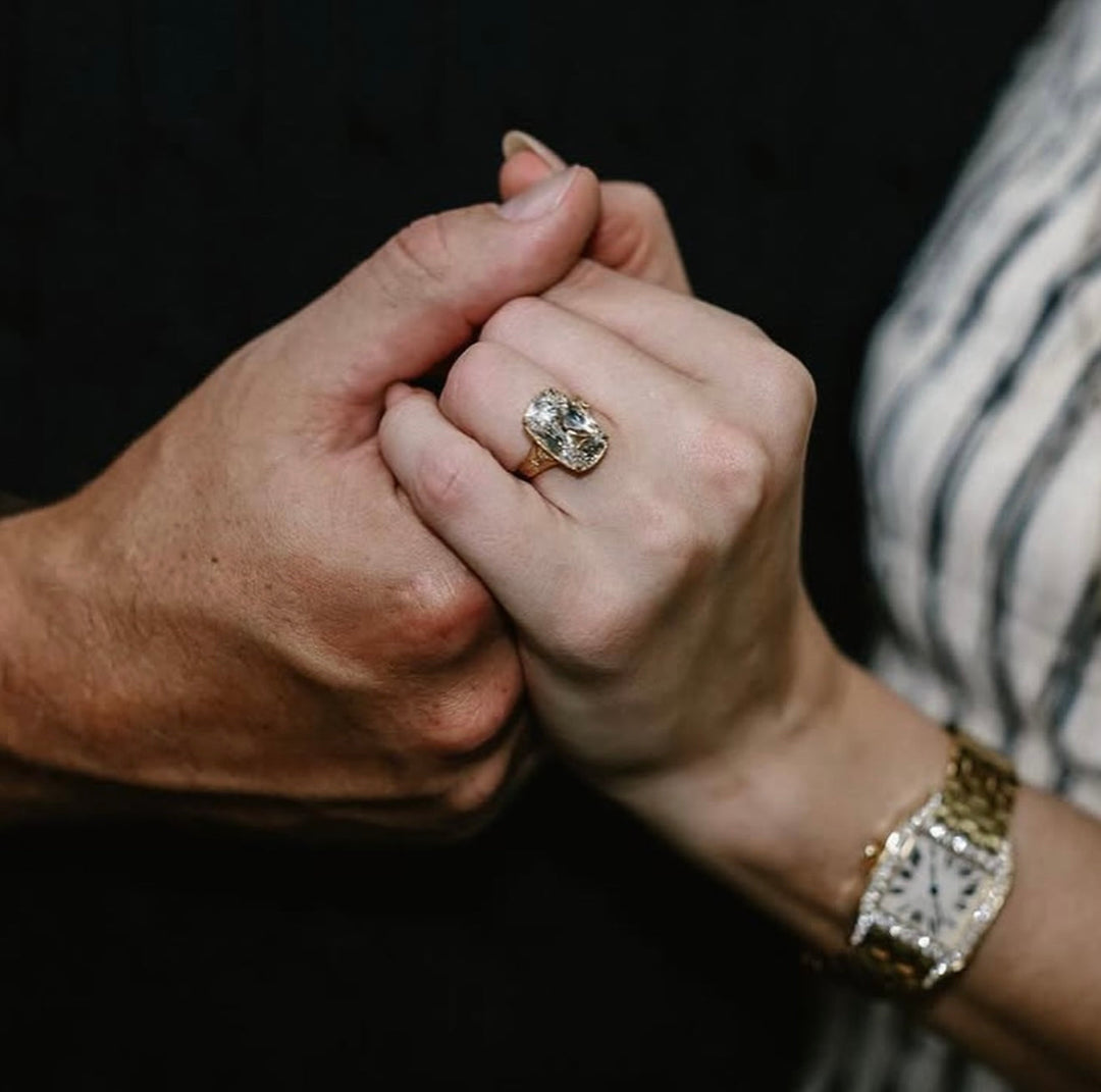 Taylor Swift engagement rumor featuring a diamond ring.