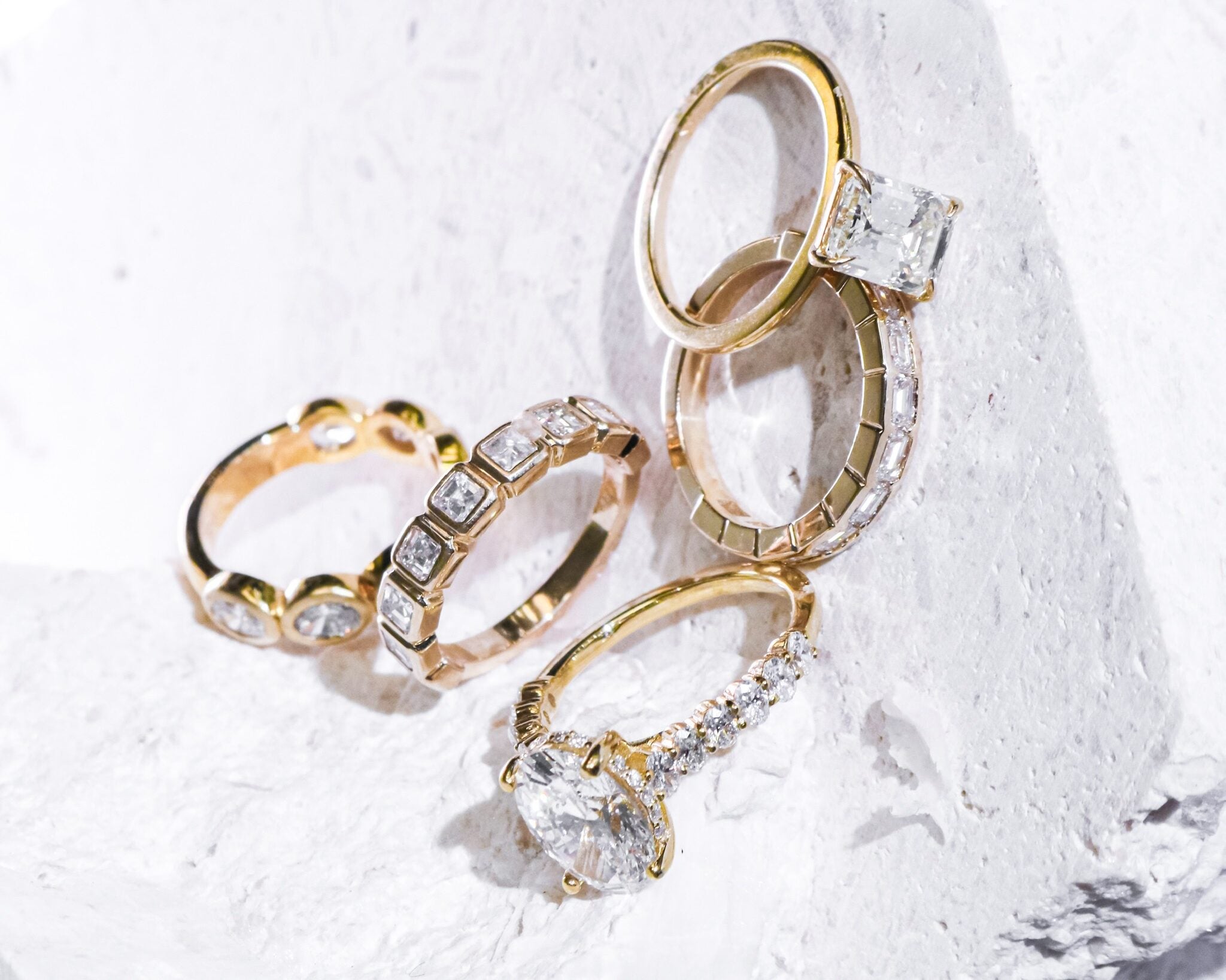 Masina Diamonds engagement rings, gold and platinum with diamonds.