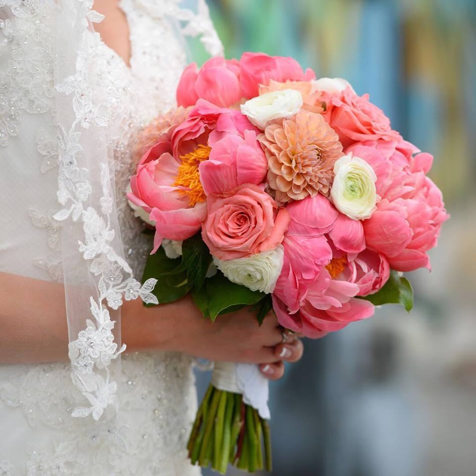 Bridal bouquet, Petals a Florist, pink roses, peonies.
