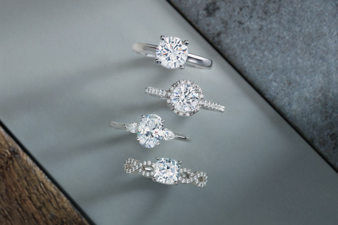 Diamond rings showcasing the 4Cs for diamond quality
