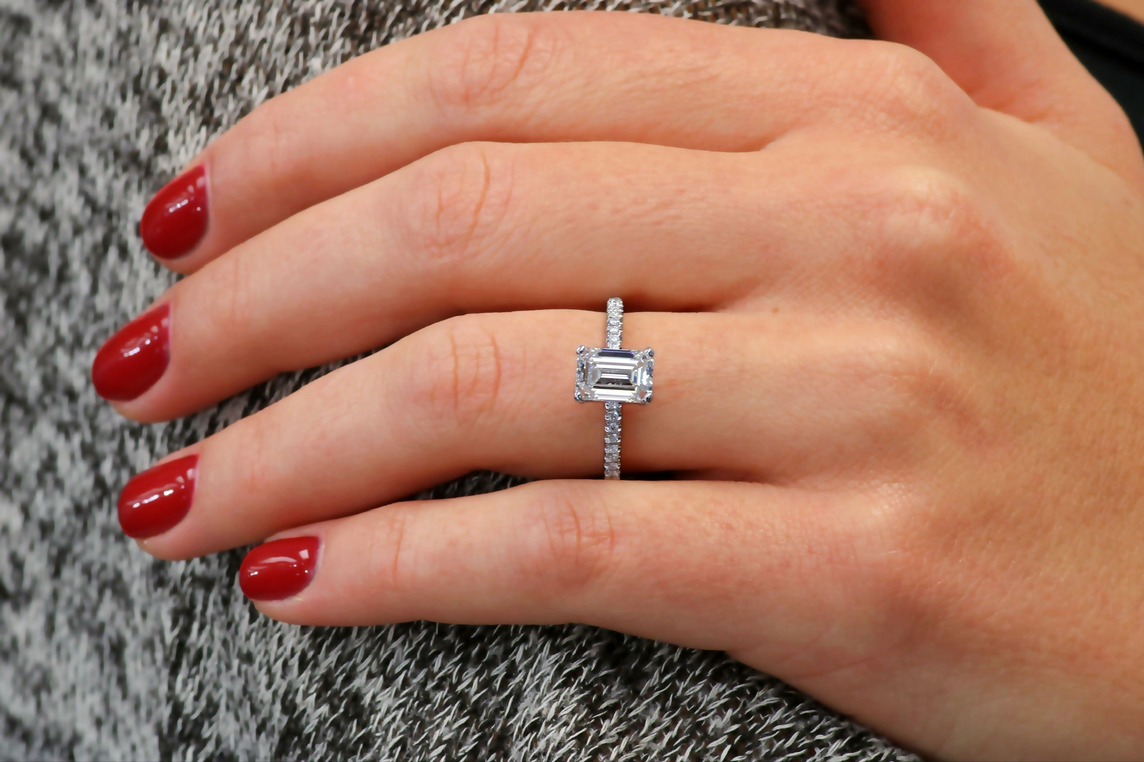 Emerald cut diamond engagement ring.