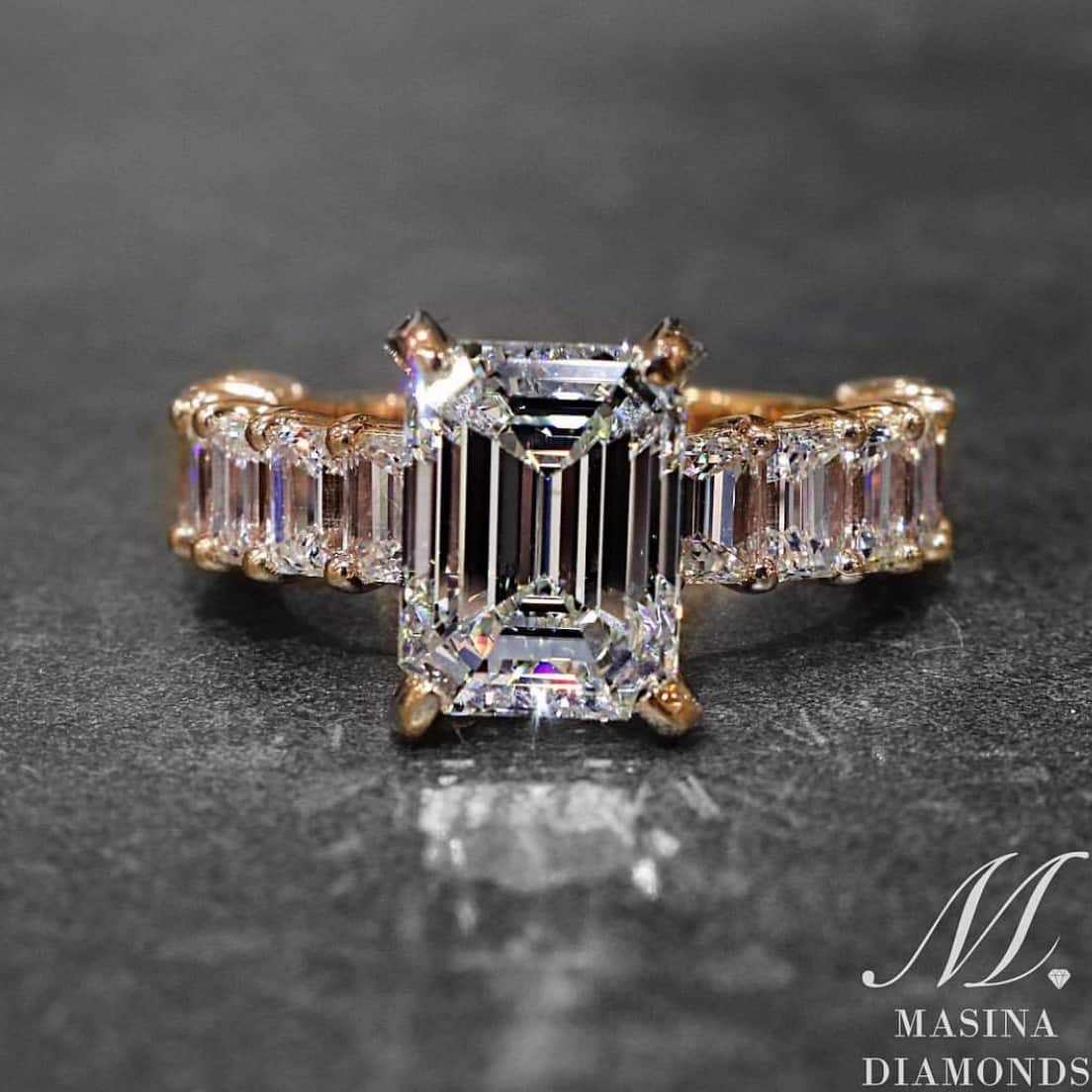 Emerald cut diamond engagement ring.