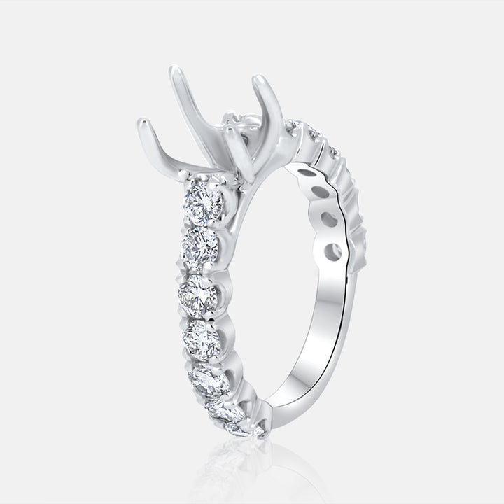 14 Karat White Gold Engagement Ring Mounting with 1.50 Carats of Round Diamonds