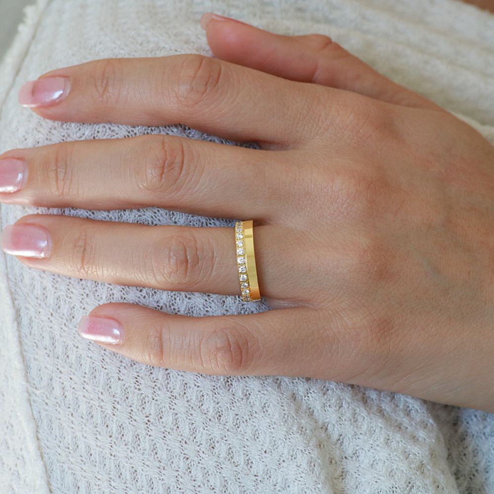 Modern Half Diamond and Gold Wedding Ring | .32carats 14K Yellow Gold